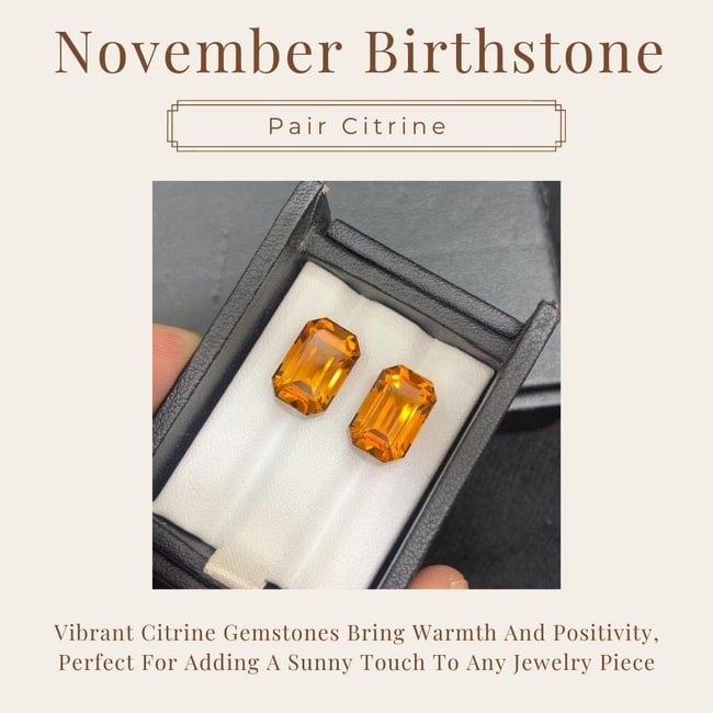 Emerald Cut Citrine Gemstone Pair: Brownish Orange, 12.55 Carat (1 of 9)