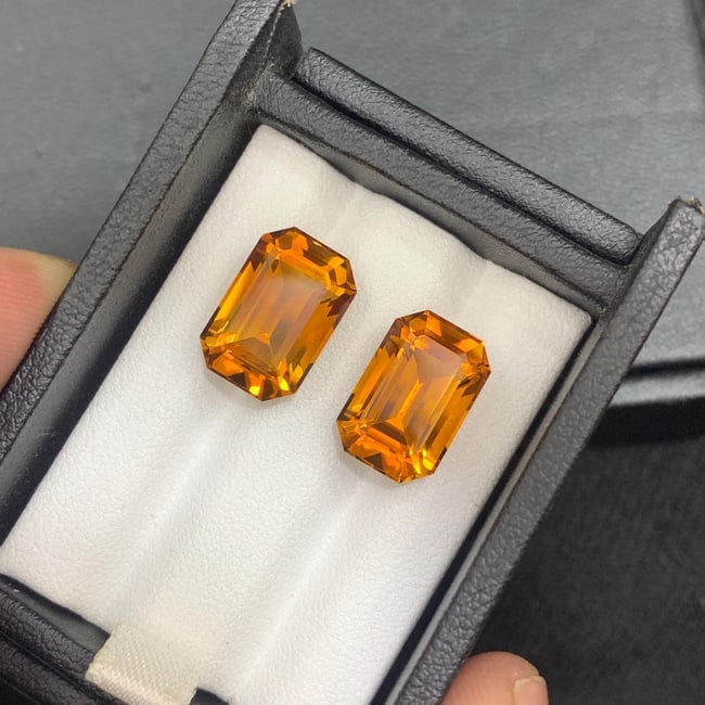 Emerald Cut Citrine Gemstone Pair: Brownish Orange, 12.55 Carat - 3