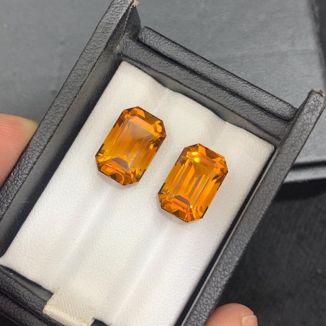 Emerald Cut Citrine Gemstone Pair: Brownish Orange, 12.55 Carat - 5