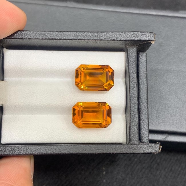 Emerald Cut Citrine Gemstone Pair: Brownish Orange, 12.55 Carat - 6