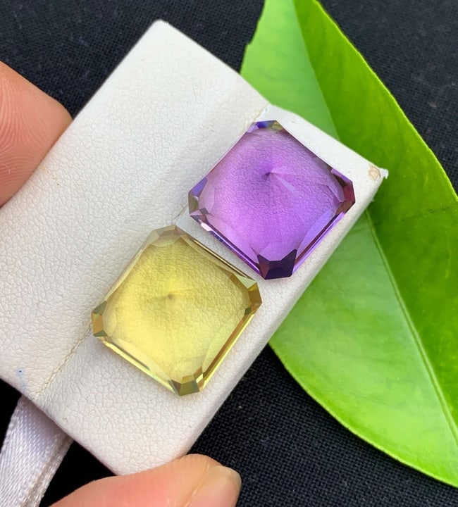 Amethyst Citrine Gemstone Pair: Fancy Cut February Birthstone, 27.50 Carat (1 of 4)