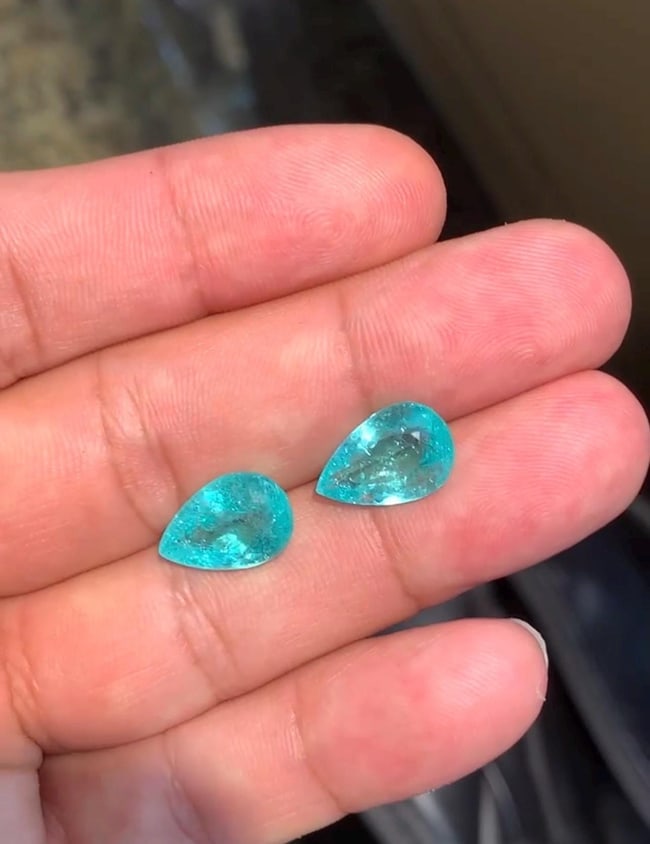 9.17 Carat Natural Stunning Greenish Blue Paraiba Tourmaline Gemstone Pair, Featuring Pear Cut Gems - 9