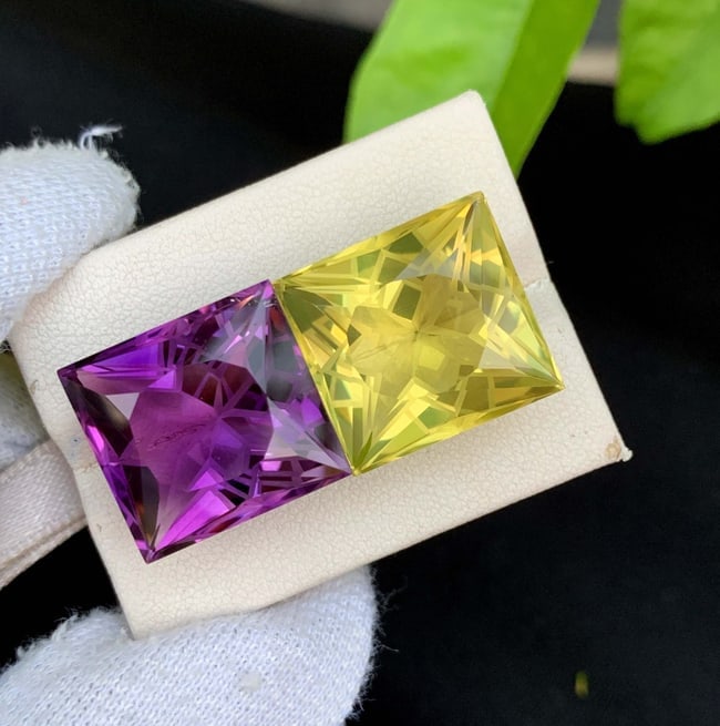 Flower Cut Amethyst Citrine Gemstone Pair: February Birthstone, 44.40 Carat (1 of 3)