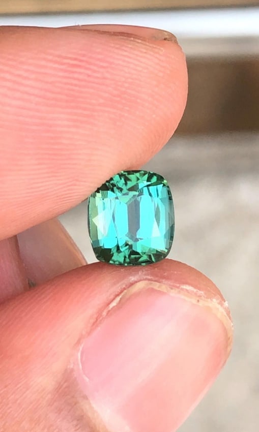 Afghanistan Bluish Green Tourmaline Cushion Cut Gemstone For Engagement RIng - 1.970 Carat - 10