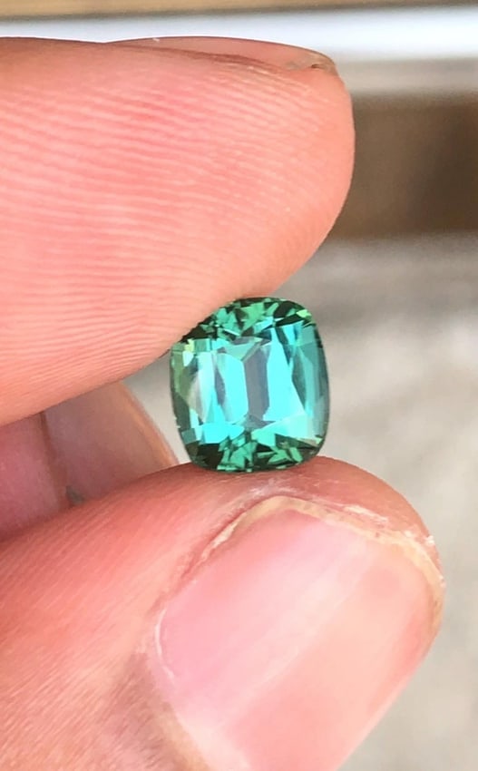 Afghanistan Bluish Green Tourmaline Cushion Cut Gemstone For Engagement RIng - 1.970 Carat - 13
