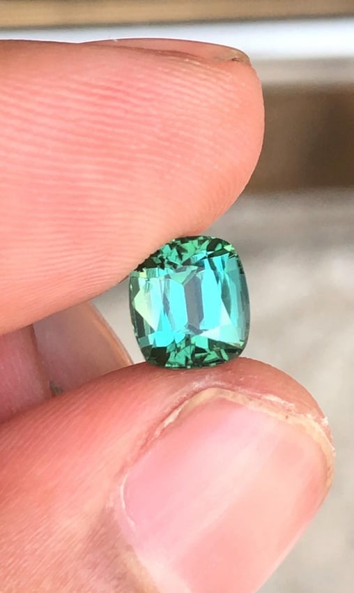 Afghanistan Bluish Green Tourmaline Cushion Cut Gemstone For Engagement RIng - 1.970 Carat - 2