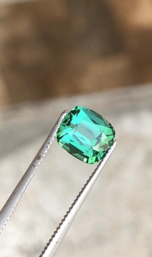 Afghanistan Bluish Green Tourmaline Cushion Cut Gemstone For Engagement RIng - 1.970 Carat - 3