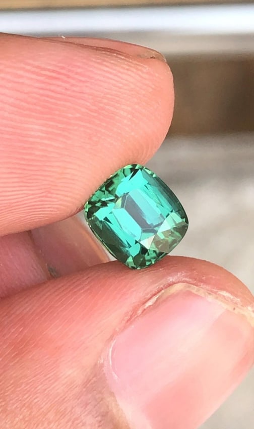 Afghanistan Bluish Green Tourmaline Cushion Cut Gemstone For Engagement RIng - 1.970 Carat - 5