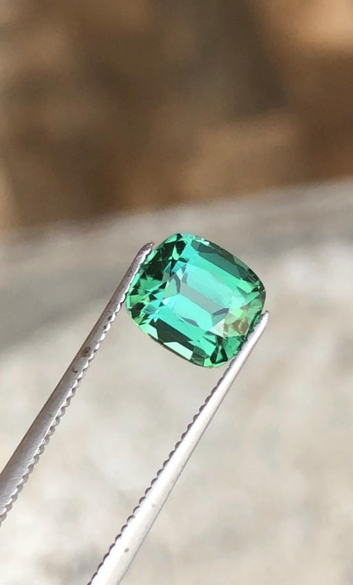 Afghanistan Bluish Green Tourmaline Cushion Cut Gemstone For Engagement RIng - 1.970 Carat - 6