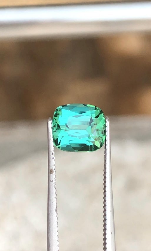 Afghanistan Bluish Green Tourmaline Cushion Cut Gemstone For Engagement RIng - 1.970 Carat - 7