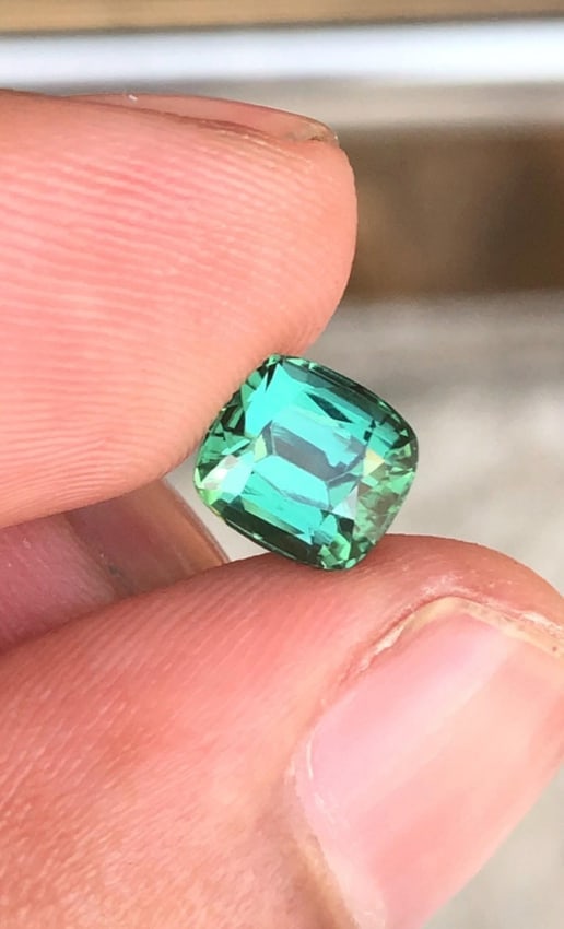 Afghanistan Bluish Green Tourmaline Cushion Cut Gemstone For Engagement RIng - 1.970 Carat - 8