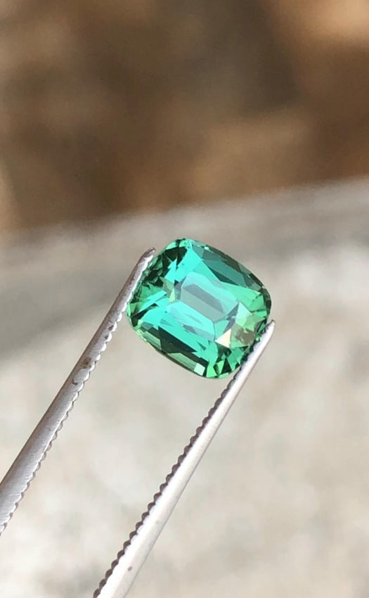 Afghanistan Bluish Green Tourmaline Cushion Cut Gemstone For Engagement RIng - 1.970 Carat - 9