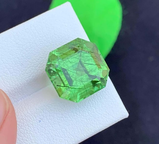 Natural Rutile Peridot Gemstones, Fancy Asscher Cut Peridot Loose Gemstone From Pakistan, August - 4