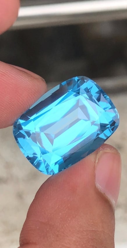 33.750 Carat Swiss Blue Topaz Gemstone: Cushion Cut December Birthstone - 6