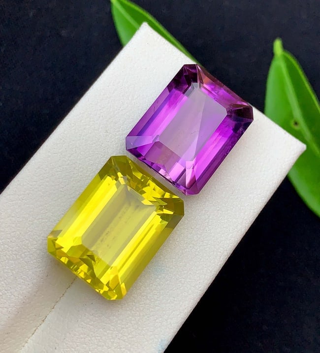 Amethyst Citrine Gemstone Pair: Fancy Cut February Birthstone, 30.60 Carat - 2