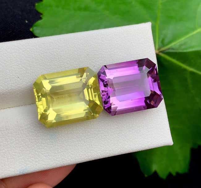 Amethyst Citrine Gemstone Pair: Emerald Cut, February Birthstone (21.50 Carat) (1 of 4)
