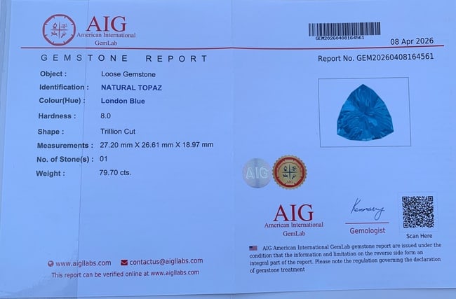 Certified Natural London Blue Topaz Gemstone, 79.70 Ct Brazil Collector Stone - 2