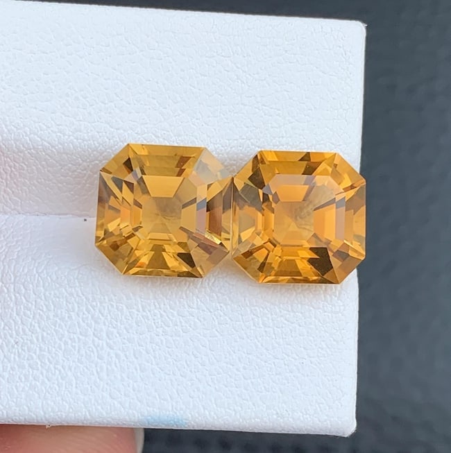 Natural Citrine Pair Loose Gemstone: 10.80 Carat Asscher Cut For Jewelry - 2