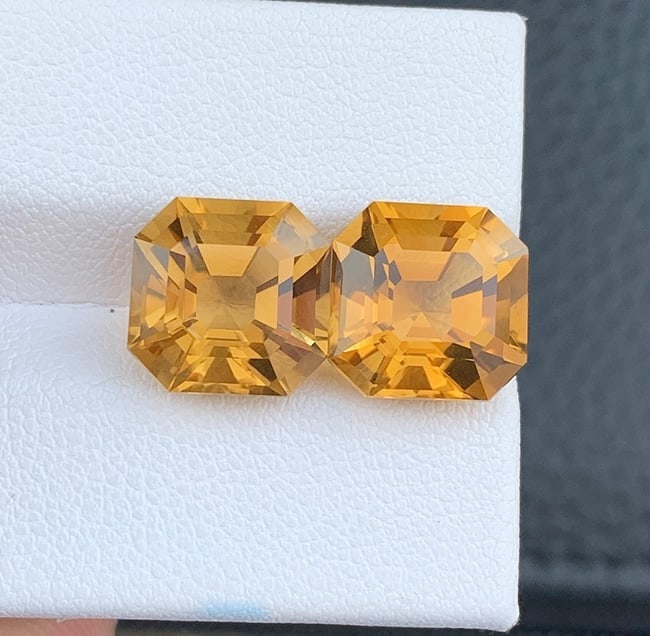 Natural Citrine Pair Loose Gemstone: 10.80 Carat Asscher Cut For Jewelry - 3