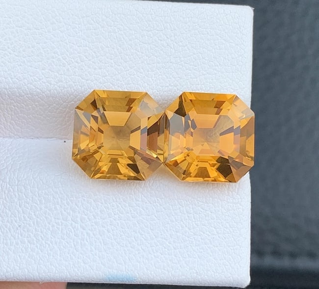 Natural Citrine Pair Loose Gemstone: 10.80 Carat Asscher Cut For Jewelry - 4