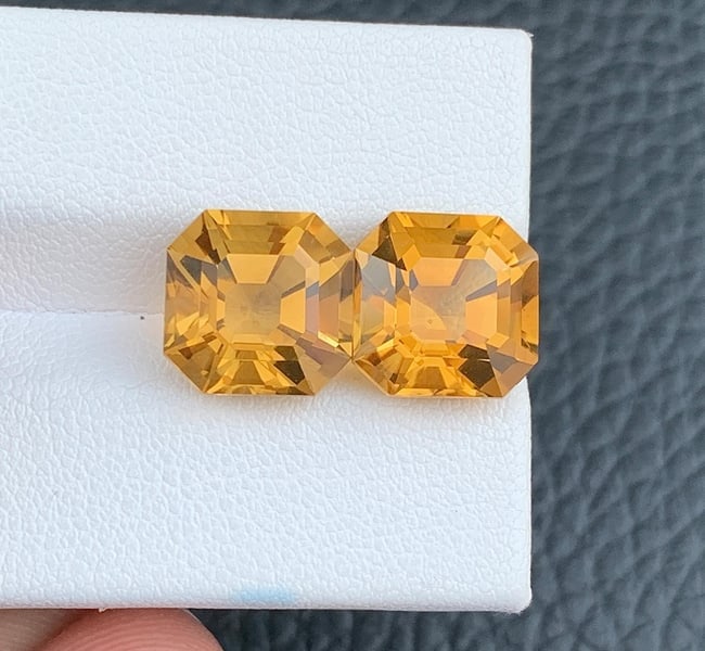 Natural Citrine Pair Loose Gemstone: 10.80 Carat Asscher Cut For Jewelry - 5