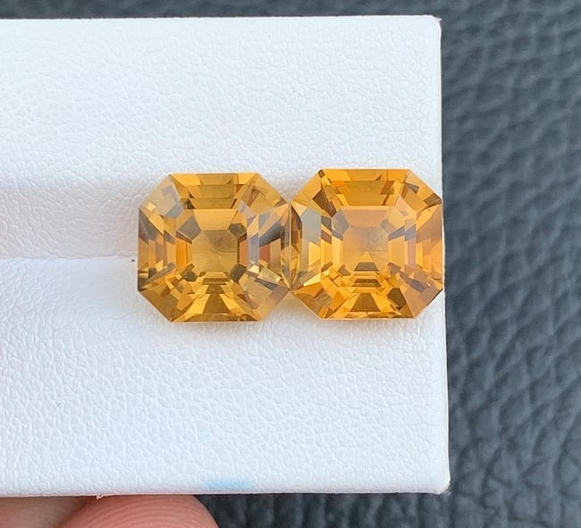 Natural Citrine Pair Loose Gemstone: 10.80 Carat Asscher Cut For Jewelry - 6