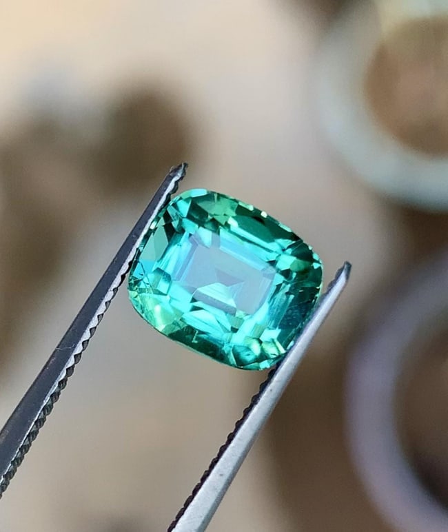 Afghanistan Bluish Green Tourmaline Cushion Cut Gemstone For Engagement RIng - 1.840 Carat - 2