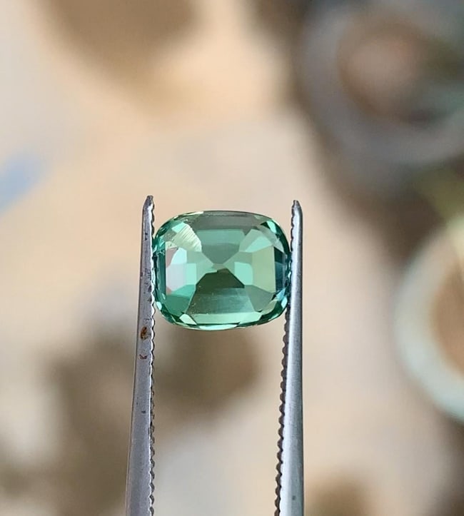 Afghanistan Bluish Green Tourmaline Cushion Cut Gemstone For Engagement RIng - 1.840 Carat - 3