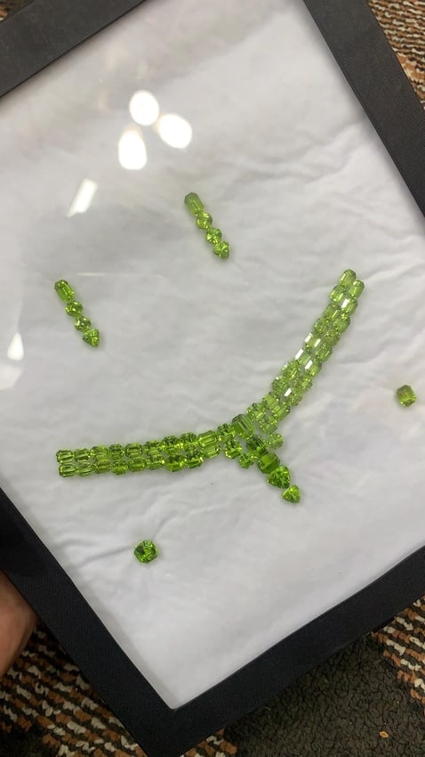 Natural Peridot Jewellery Set Apple Green Color - 85 Carat: Gemology: * Weight : 85 carat * Number Of Pieces : 57 * Approximate Size of Stones 1 - 3 Carat Sizes * Color : Green * Clarity : Loupe Clean * Shape : Asscher, Trillion , Cushion & Emerald Cut * Hardn