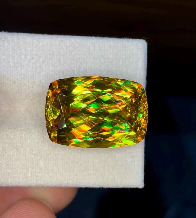 Natural Madagascar Sphene (Titanite) 23.45 Carat - Cushion Cut Rainbow Fire Loose Gemstone - 4
