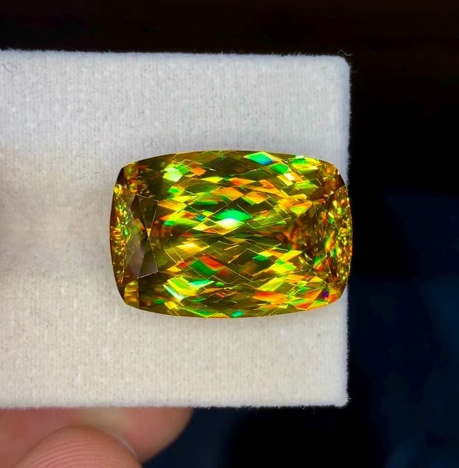 Natural Madagascar Sphene (Titanite) 23.45 Carat - Cushion Cut Rainbow Fire Loose Gemstone - 5