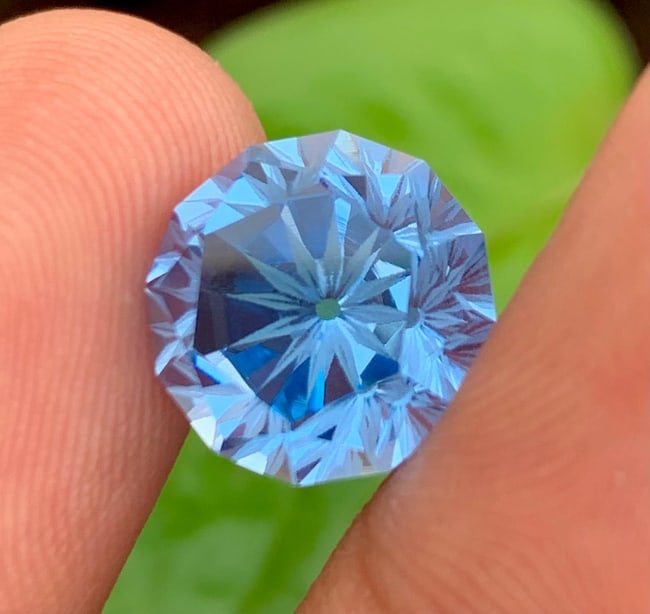 Swiss Blue Topaz Gemstone: 10.80 Carat Flower Cut Loose Stone - 3