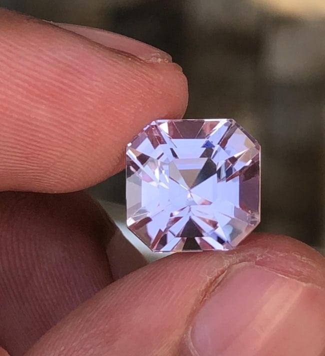 Natural Pink Kunzite Asscher Cut Gemstone From Afghanistan - 8.300 Carat: Weight : 8.300 carat Dimensions : 10.5*10.4*9.5 mm Color: Pink Shape : Asscher Cut Clarity : Eye Clean Hardness : 6.5 - 7 Mineral class: Spodumene SKU : V Reserve: $160.00 Shipping: Domestic: