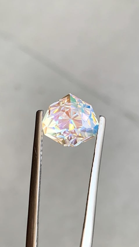3.94 Ct Rare 9-Corner "Nonagon" Cut Natural Moonstone - No Treatment Multicolor Flash - 9mm: Experience the ethereal glow of this one-of-a-kind Natural Moonstone. This is not your average cabochon; it features a precision 9-corner designer cut that captures light from every angle,