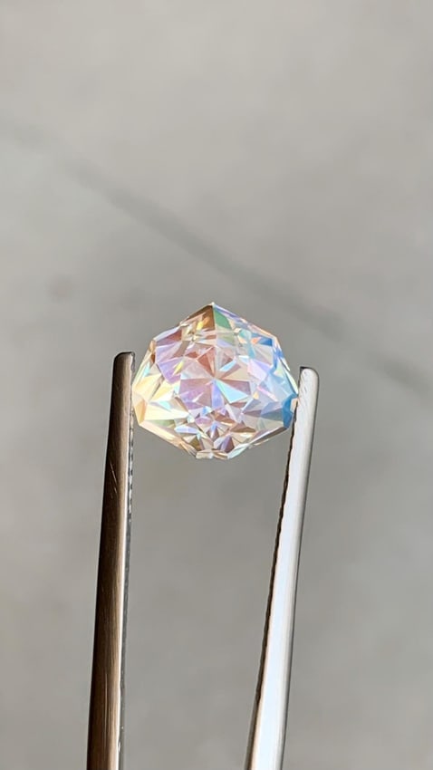 3.94 Ct Rare 9-Corner "Nonagon" Cut Natural Moonstone - No Treatment Multicolor Flash - 9mm - 2