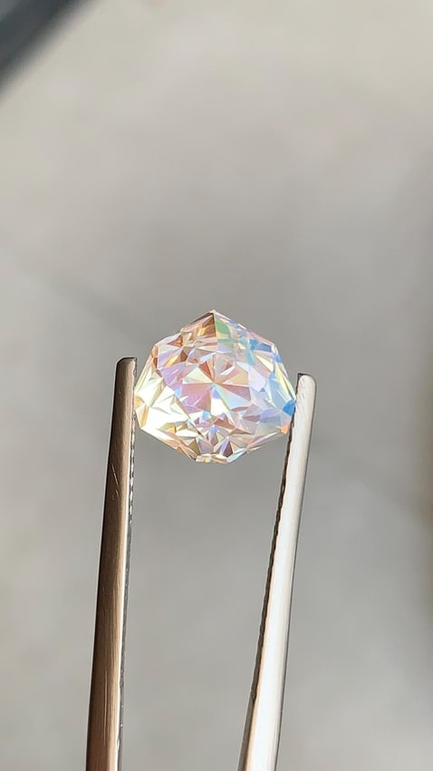 3.94 Ct Rare 9-Corner "Nonagon" Cut Natural Moonstone - No Treatment Multicolor Flash - 9mm - 3