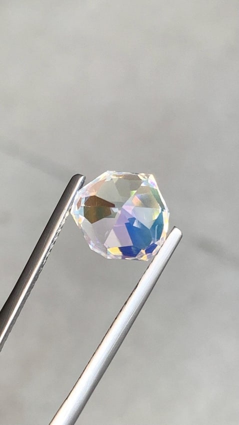 3.94 Ct Rare 9-Corner "Nonagon" Cut Natural Moonstone - No Treatment Multicolor Flash - 9mm - 4