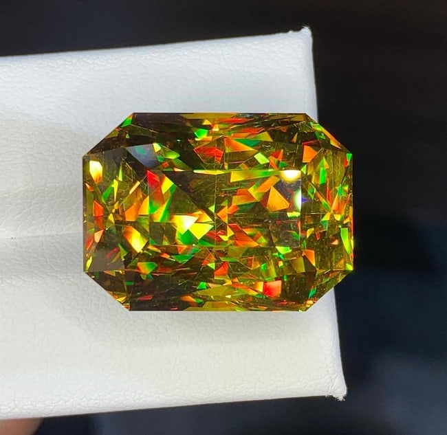 Natural Madagascar Sphene (Titanite) 53.70 Carat - Precision Cut Rainbow Fire Loose Gemstone - 2