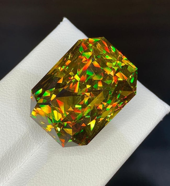 Natural Madagascar Sphene (Titanite) 53.70 Carat - Precision Cut Rainbow Fire Loose Gemstone - 3