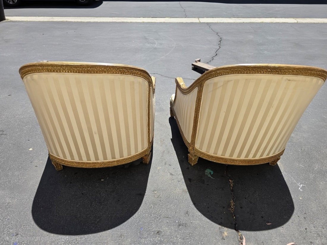 Pair of Giltwood and Striped Upholstered Bergeres - 2