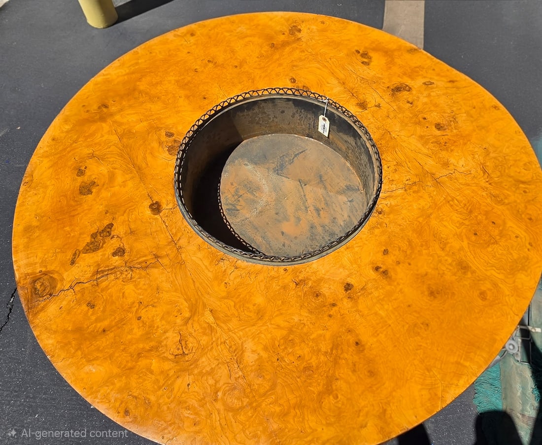 Mid-Century Burlwood Center Table with Planter Insert - 3