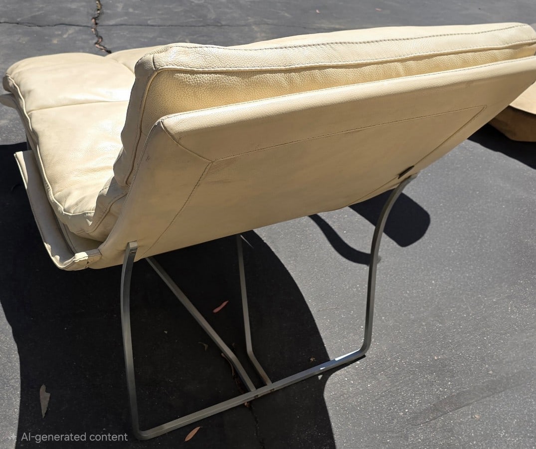 Mid-Century Modern Tan Leather Chaise Lounge with Chrome Frame - 2