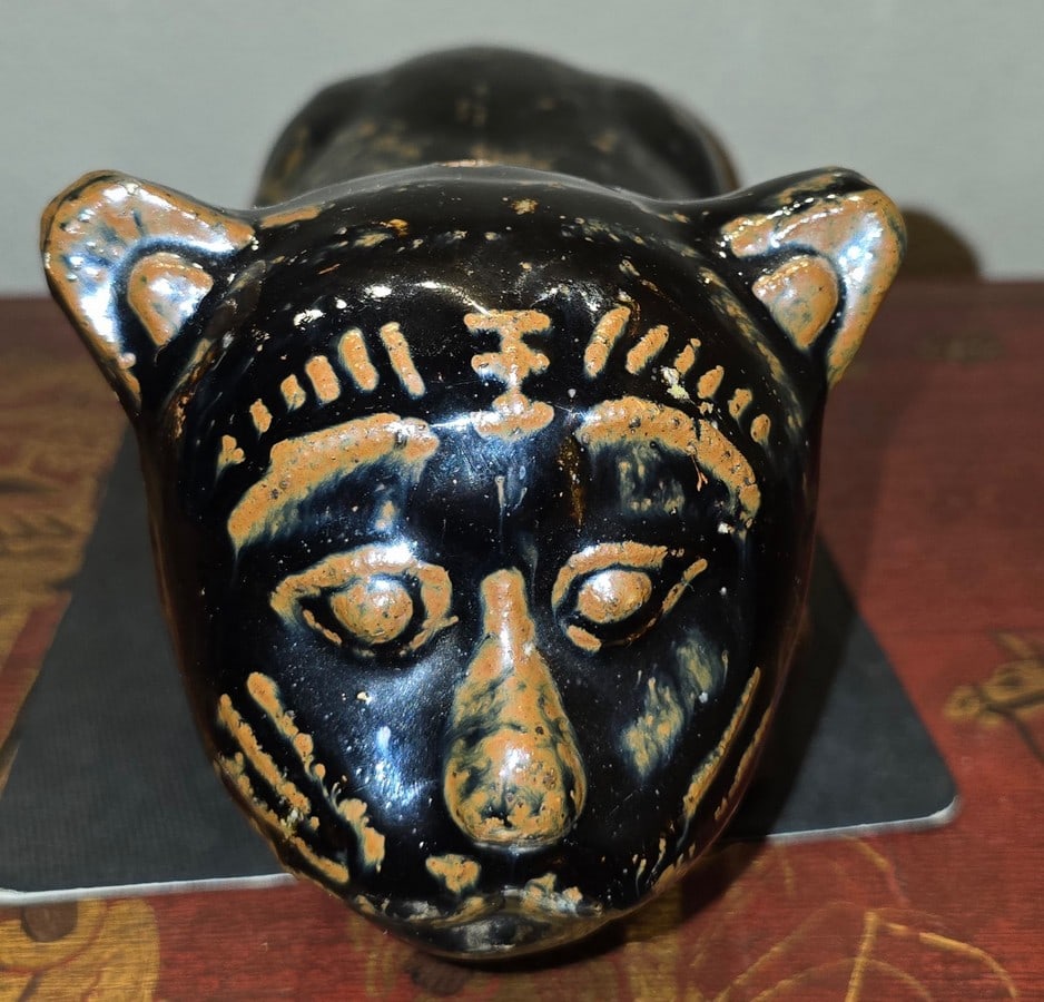 Vintage Black Glazed Ceramic Cat Sculpture - 2