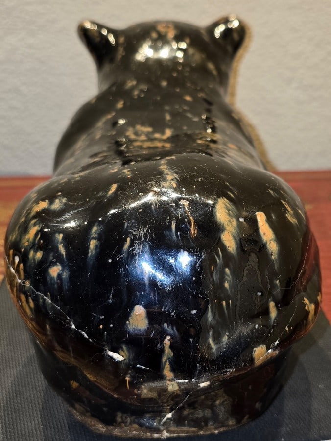 Vintage Black Glazed Ceramic Cat Sculpture - 4