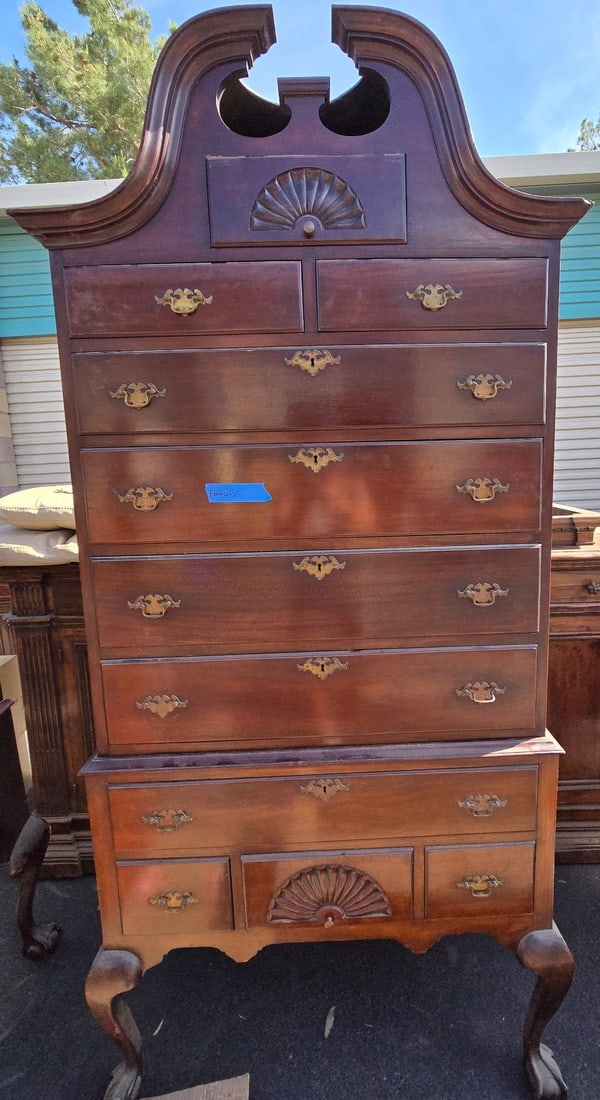 Chippendale Style Carved Mahogany Highboy Chest - 2