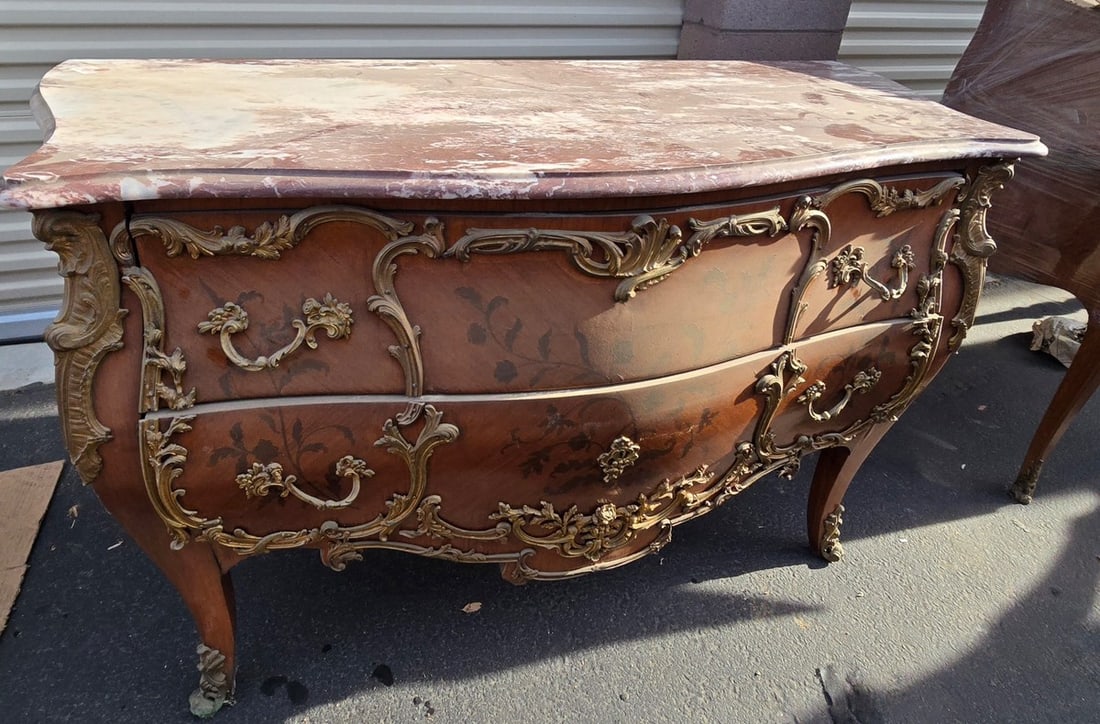 Louis XV Style Gilt Bronze Mounted Commode with Marble Top - 2