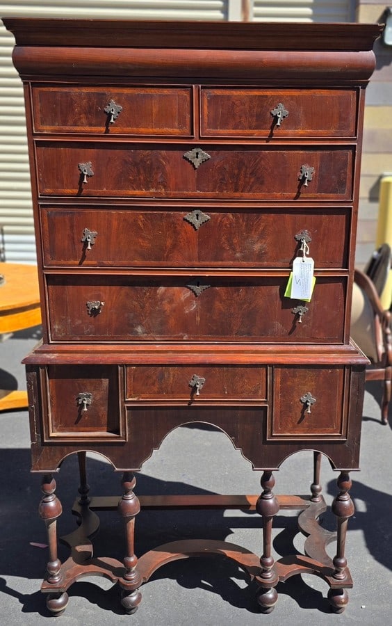 Antique Carved Mahogany Highboy Chest of Drawers - 4