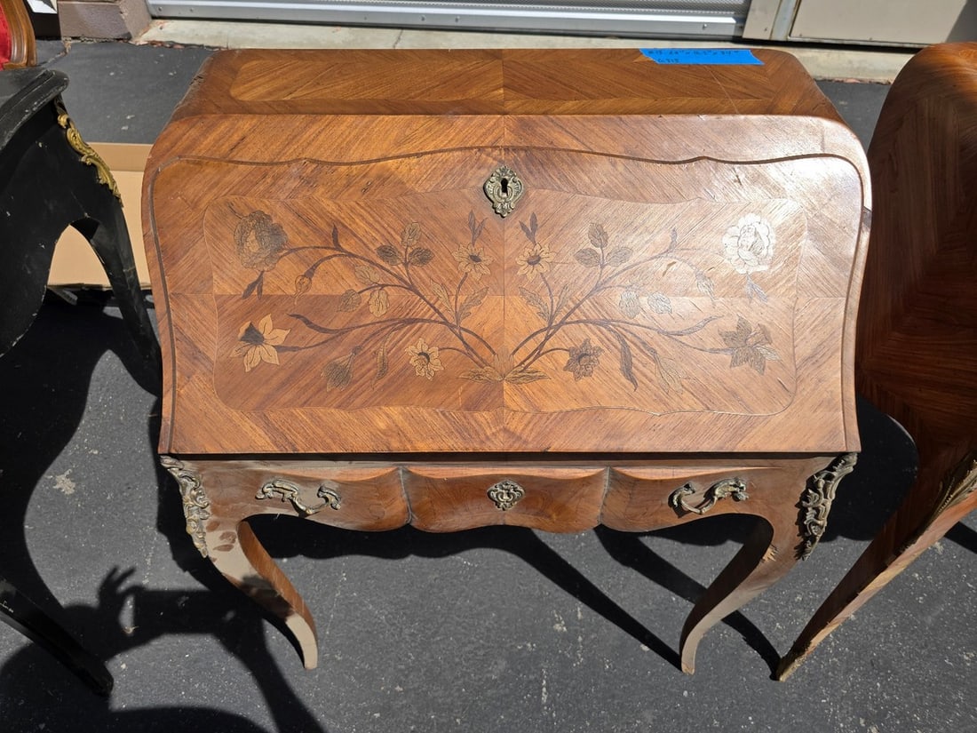 French Rococo Style Inlaid Marquetry Serpentine Secretary Desk - 3