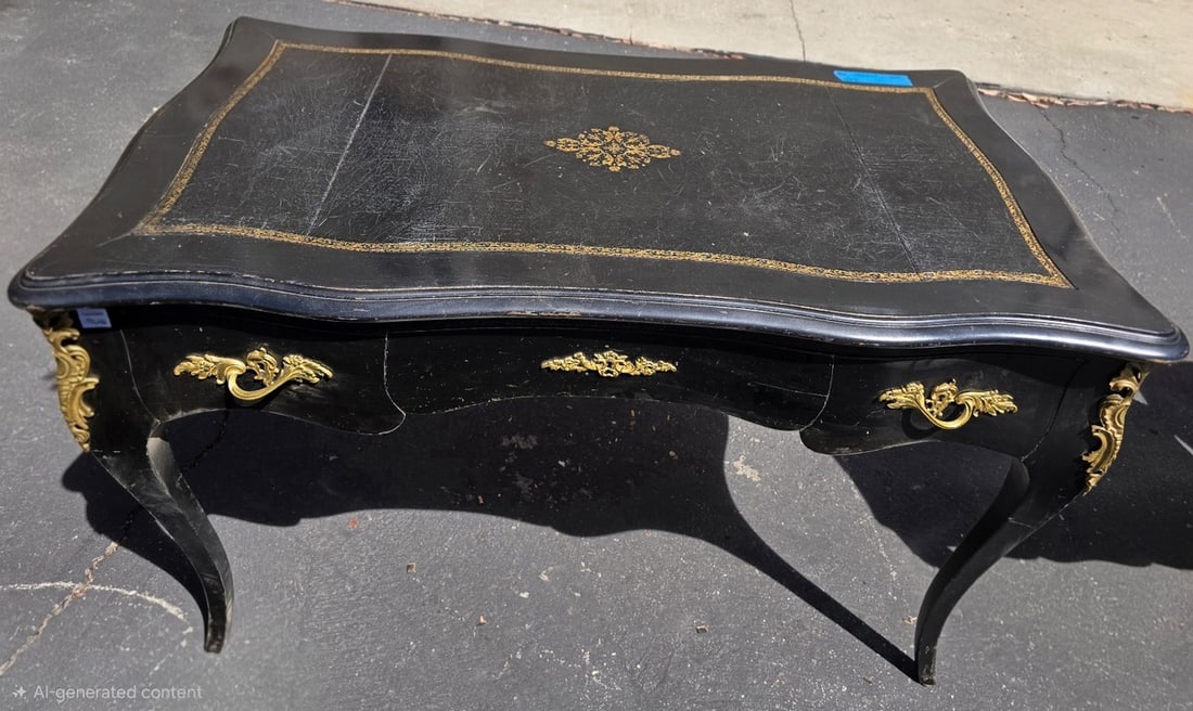 Louis XV Style Black and Gilt Decorated Writing Desk - 3