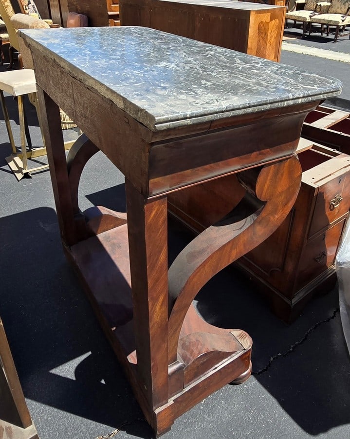 Antique Empire Style Marble Top Console Table - 3